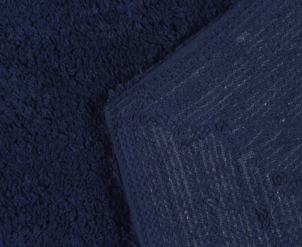 Navy 3 Piece Cotton Tufted Bath Rug Set Q789