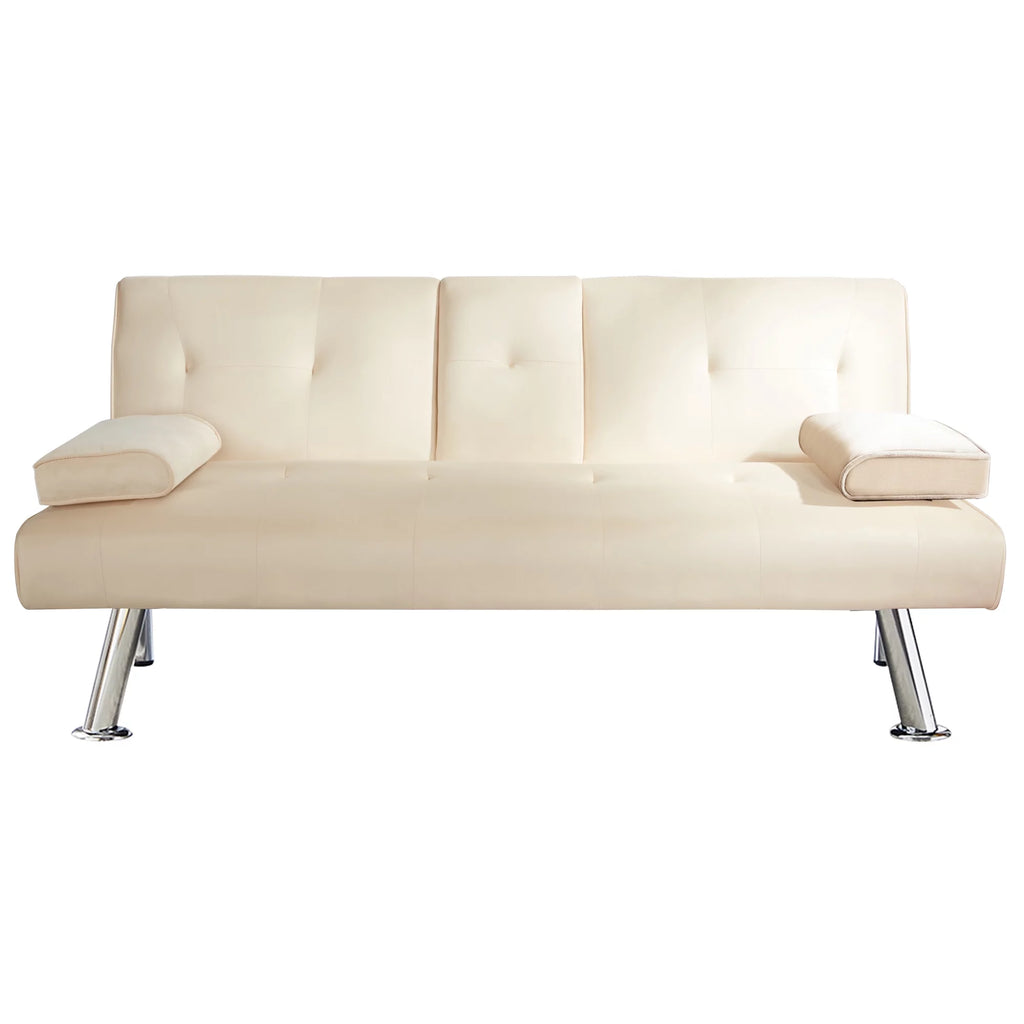 65" Upholstered Folding Futon Sofa Bed Convertible Couch W261597