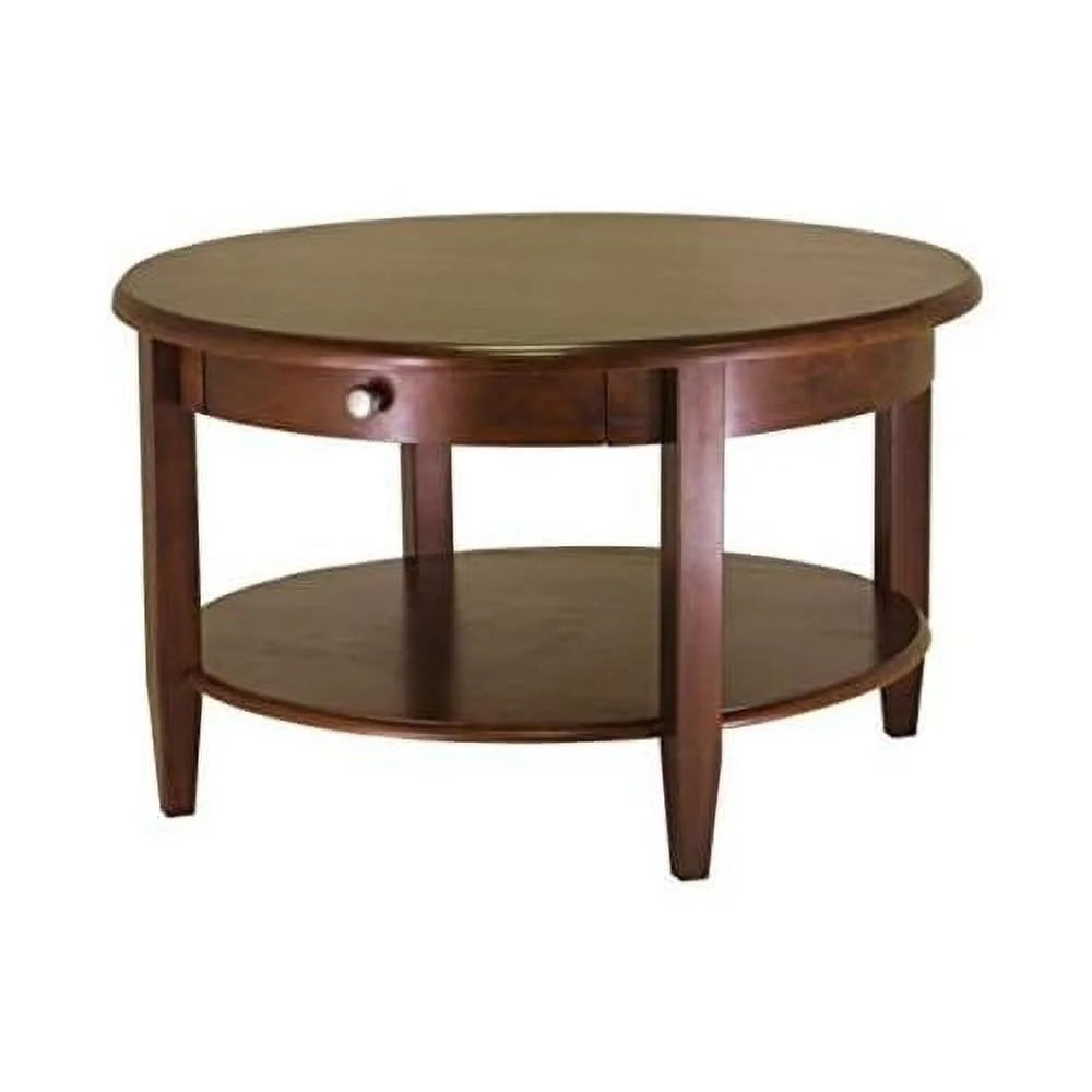 Round Wood Coffee Table with Storage Shelf and Drawer Z444