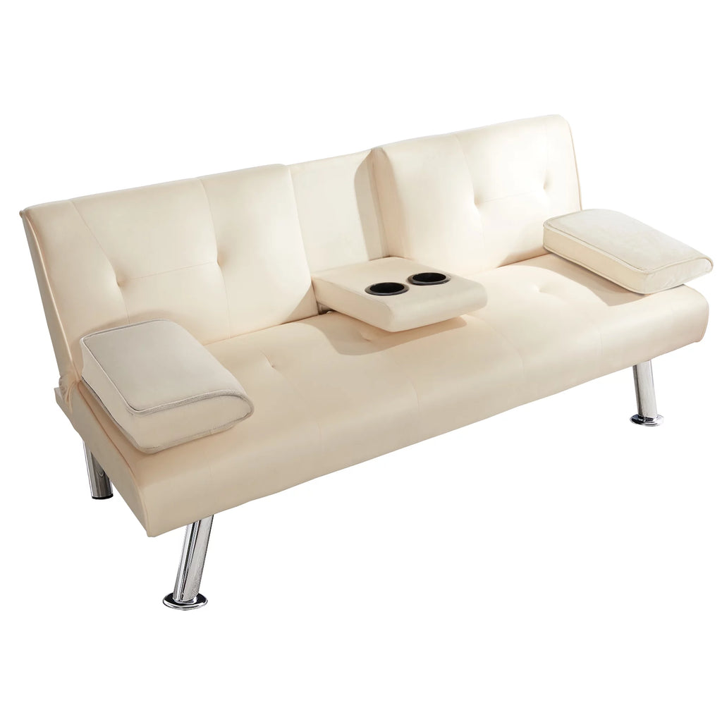 65" Upholstered Folding Futon Sofa Bed Convertible Couch W261597