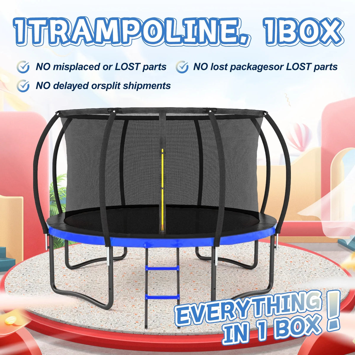 12 FT Outdoor Children's Trampoline with Safety Fence Net, Ladder, PVC Spring Cover Pad I533