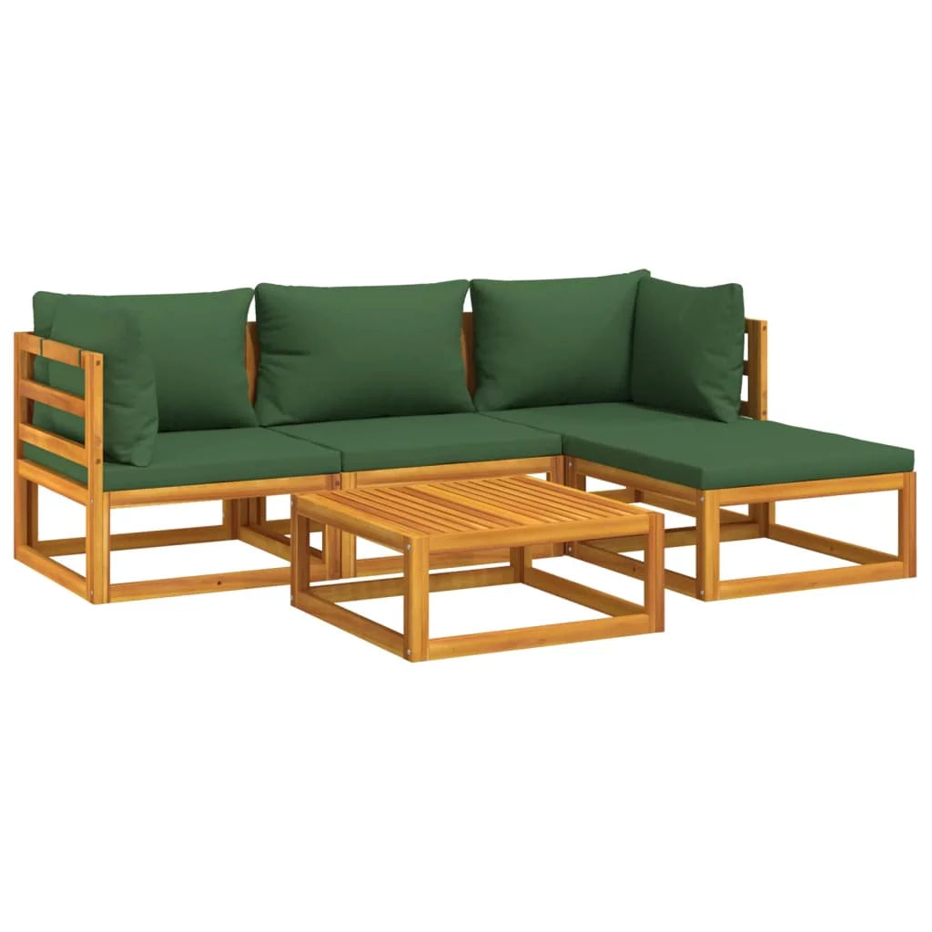 5 Piece Patio Set with Green Cushions Solid Wood D90381