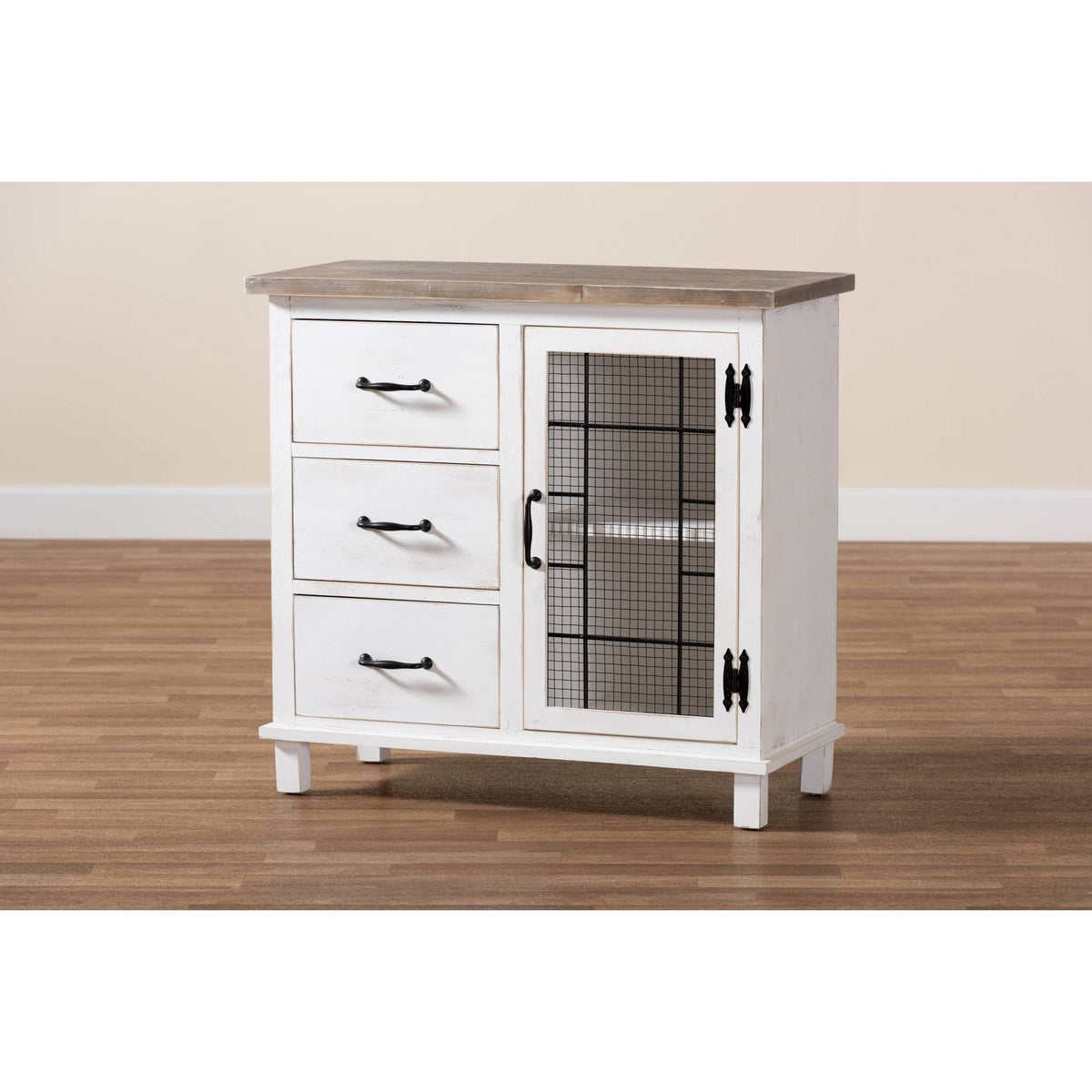 White Oak Brown 3-Drawer Wood Storage Cabinet S32388