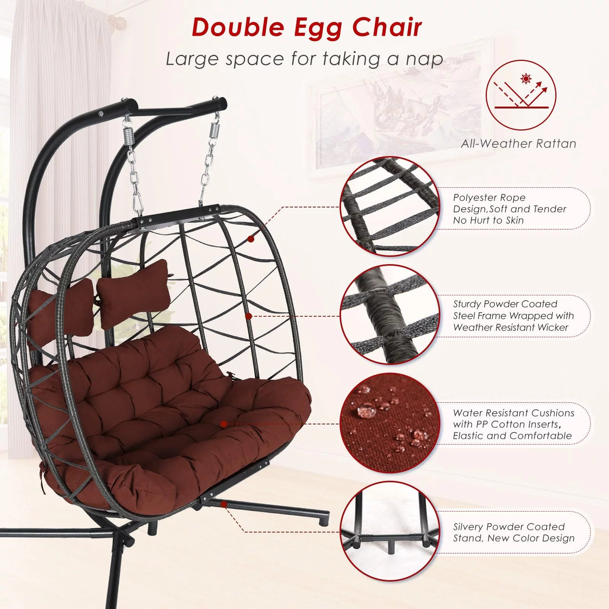 2 Seater Gray Swing Chair with Stand Y343