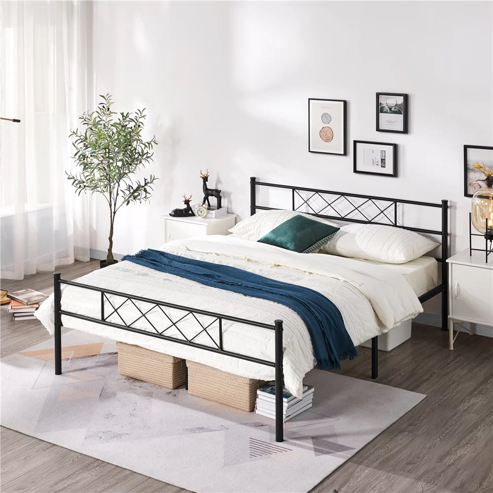 White Twin Metal Bed Frame with Headboard & Footboard C2225