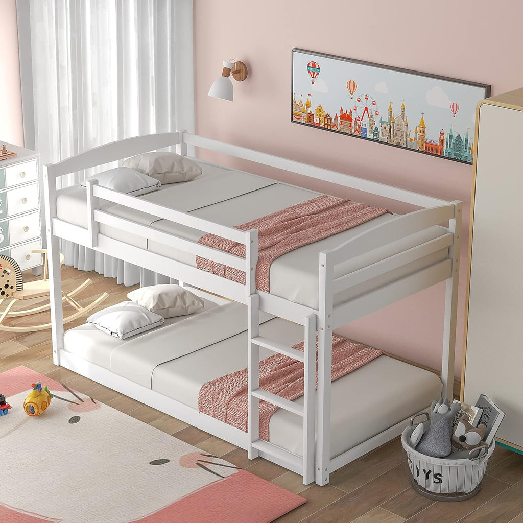 Twin Over Twin Wood Bunk Beds with Ladder Grey X77500