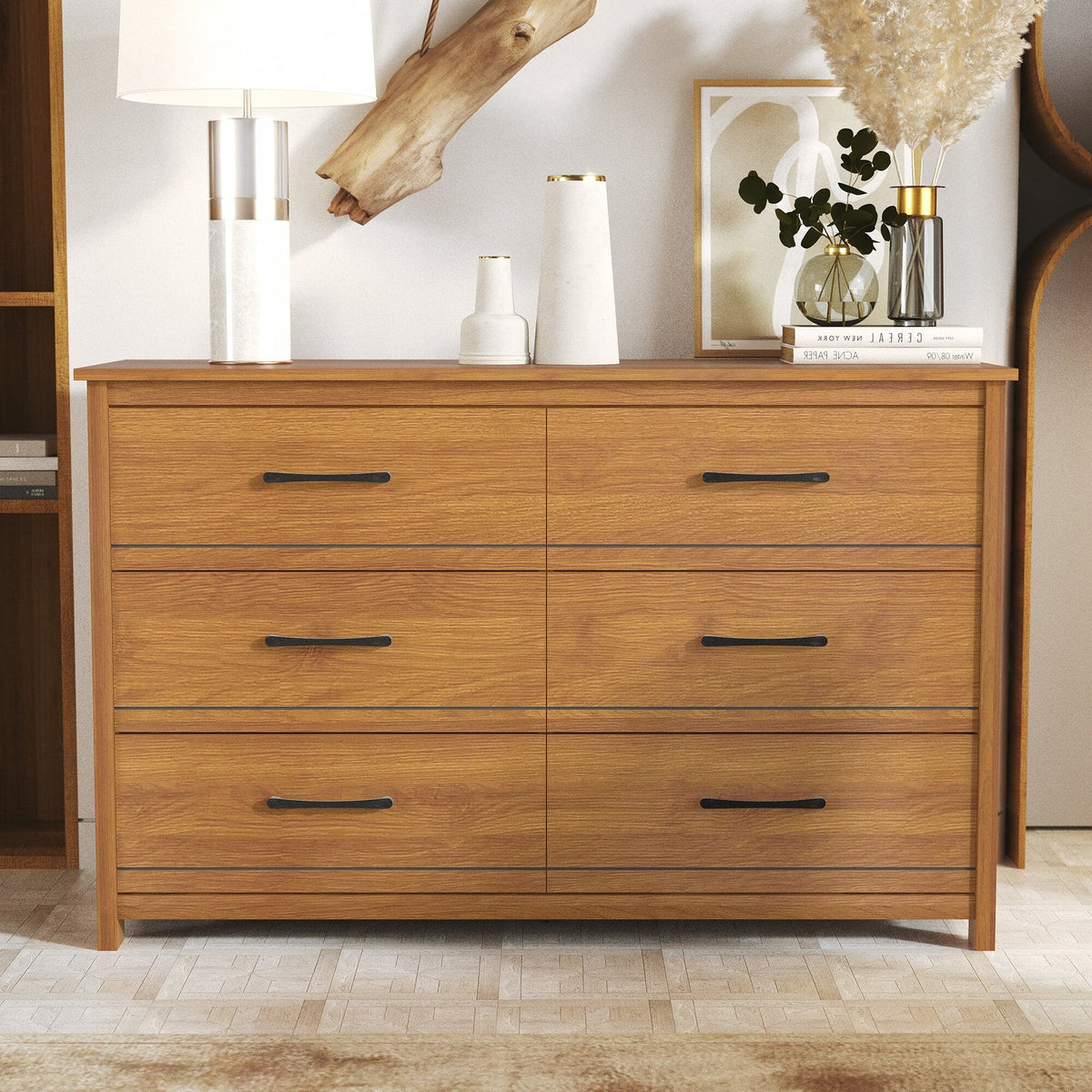 6 Drawer Amber Walnut Dresser D327598