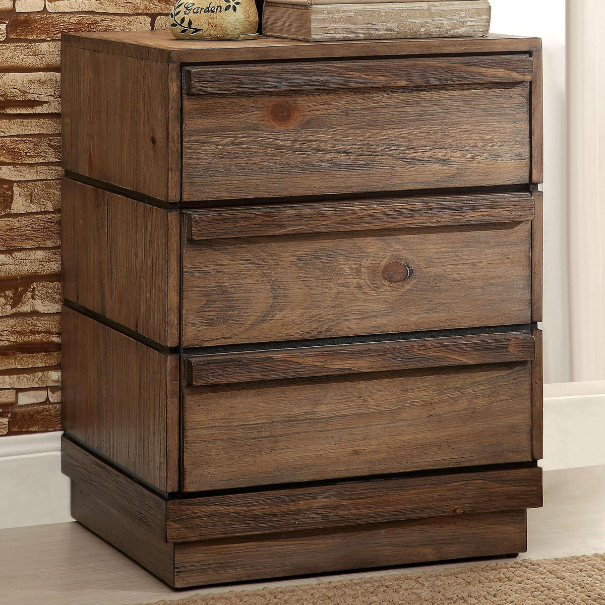 Rustic Natural Tone 3 Drawer Nightstand A6958