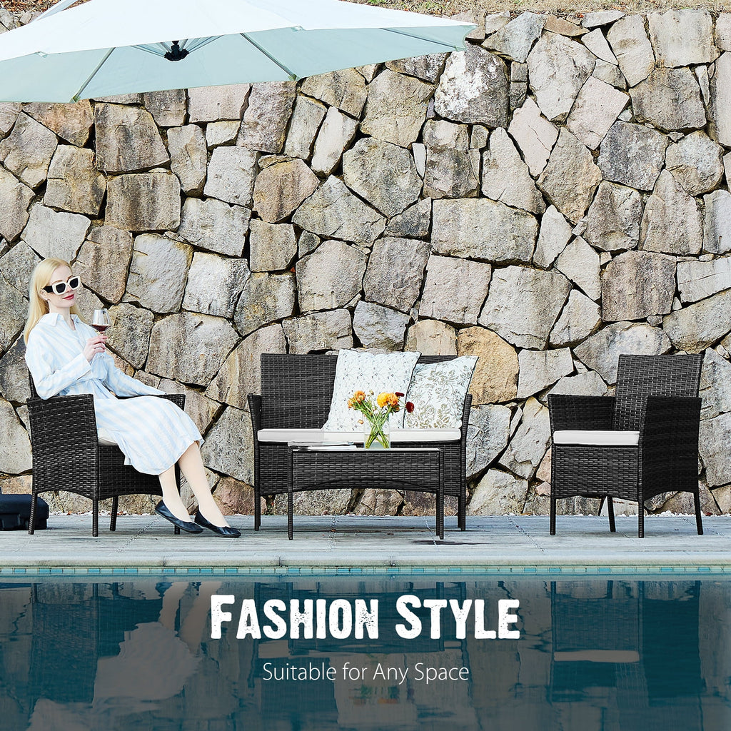 Black Outdoor Patio Furniture Set with Sectional Sofa, Table, Chairs and Cushions T511