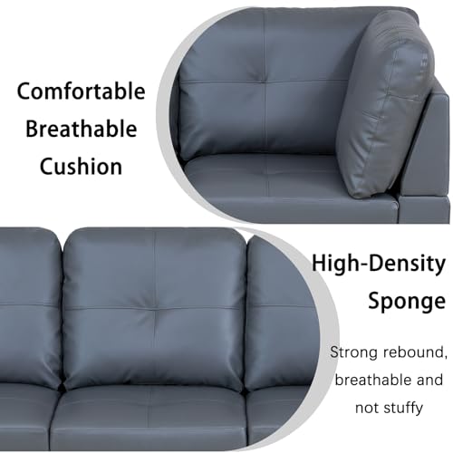 Faux Leather L Shaped Sectional Sofa with Storage Ottoman and Two Pillow M4238