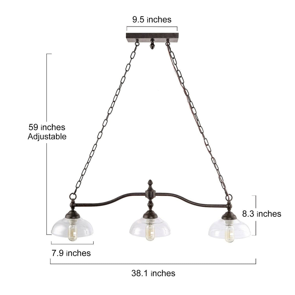 3-Light Oil-Rubbed Bronze Chandelier with Glass Shades M5662