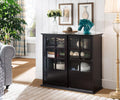 Espresso Wood Curio Cabinet with Glass Sliding Doors R485874