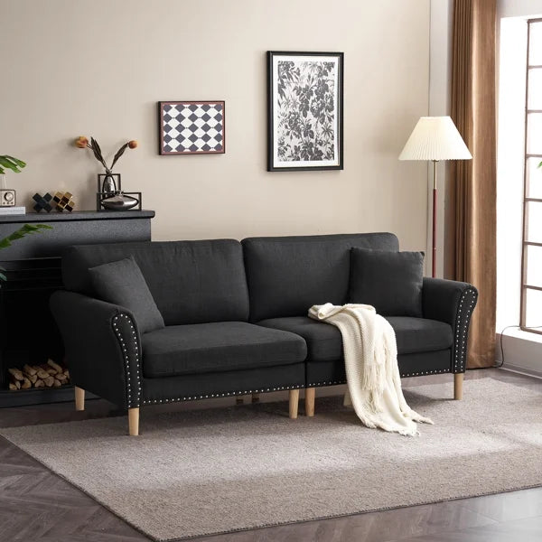 Black Upholstered 2-Seat Loveseat Sofa with 2 Pillows Q90243