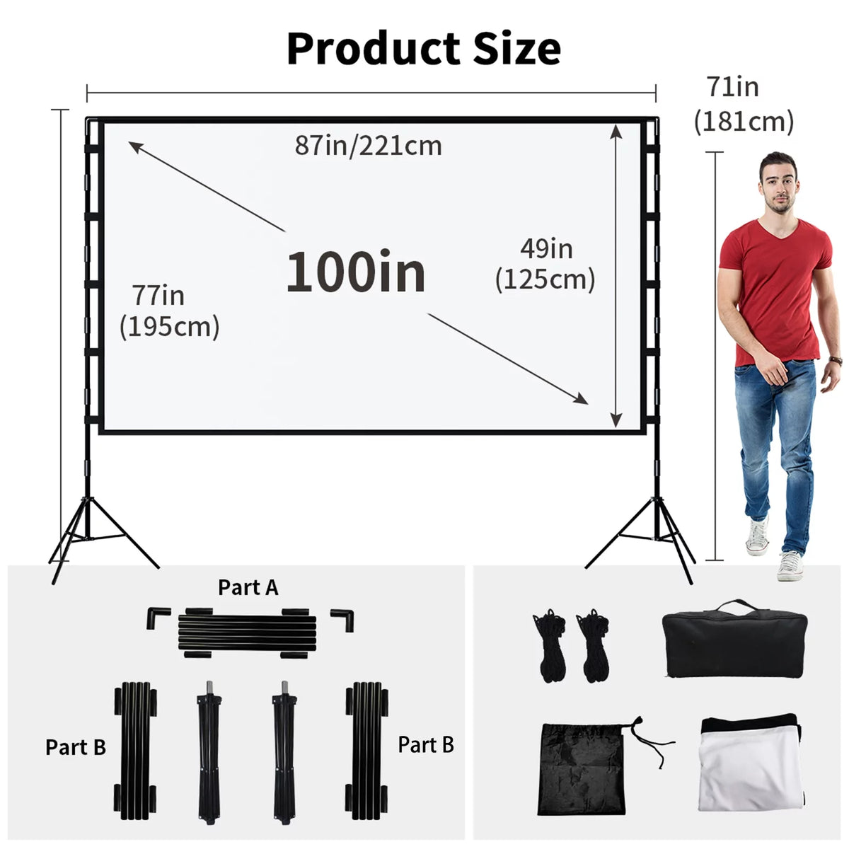 100inch Portable Projector Screen with Stand Q827