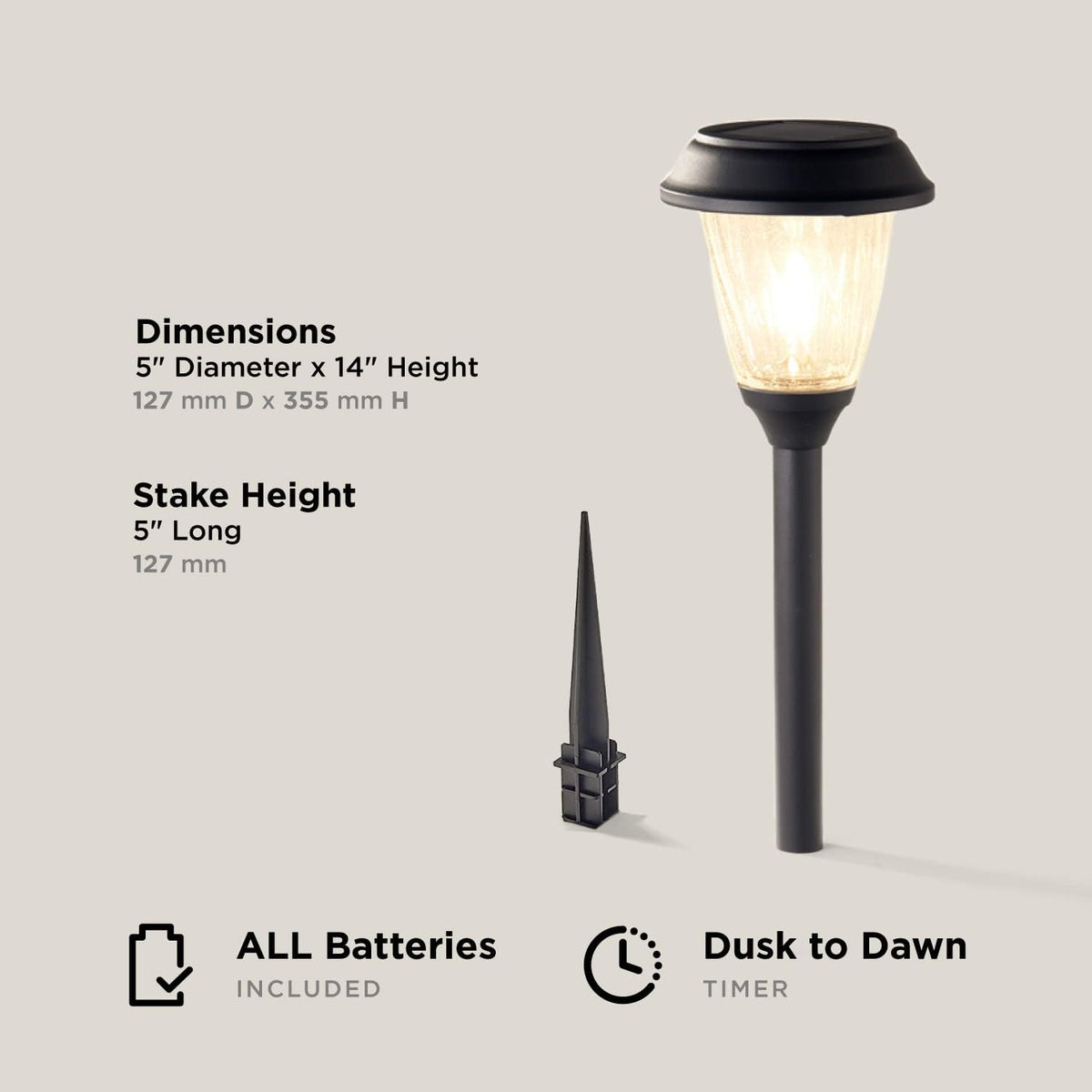 4 Pack Warm White Black Metal Glass Solar Path Lights H664819