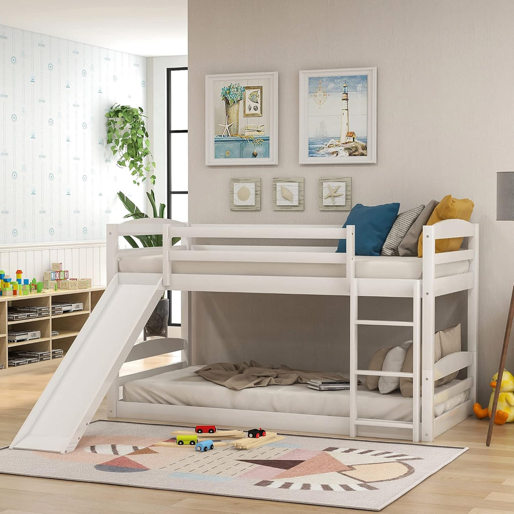 Twin Over Twin Wood Bunk Beds with Ladder Grey X77500
