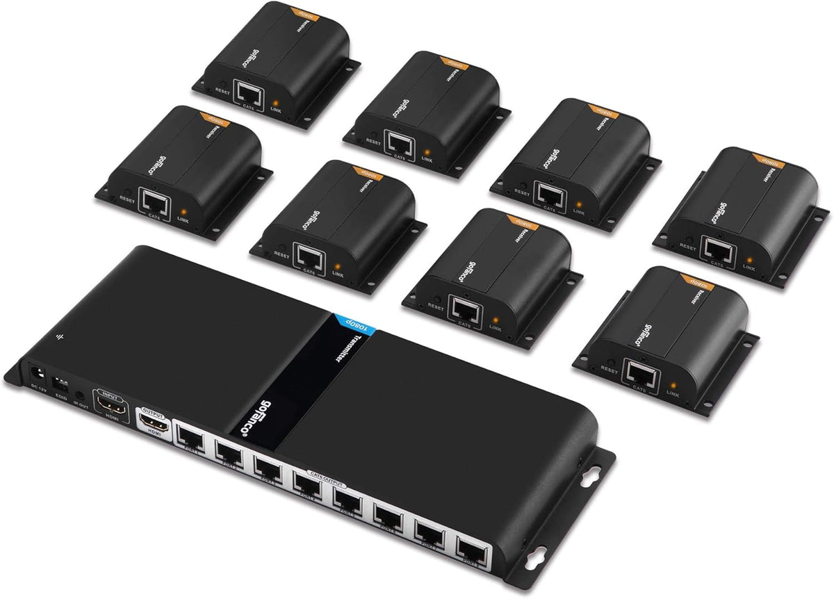 1080p 8 Port HDMI Extender Splitter Over CAT6/CAT6a/CAT7 Ethernet Cable with HDMI Loopout & IR Extension G611