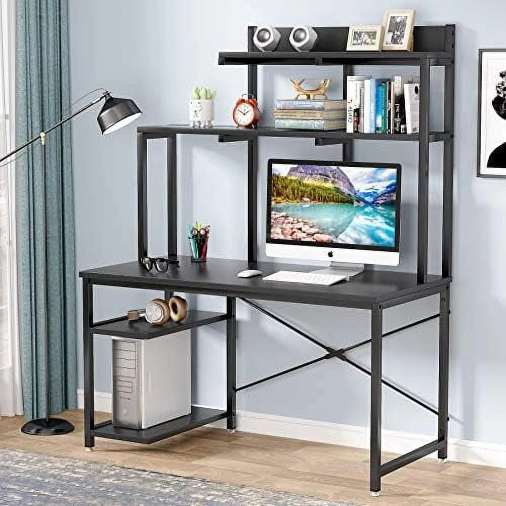 Black 47 Inch Computer Desk with Shelves and Hutch Z370335