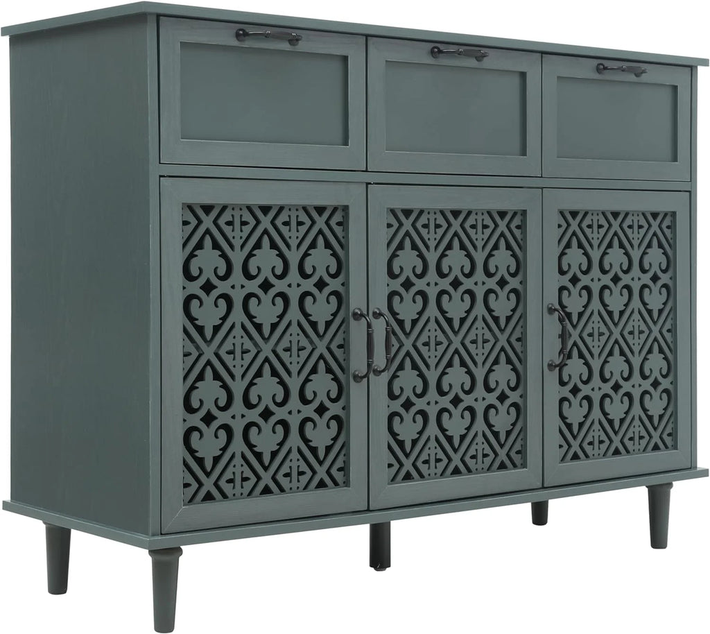 Solid Wood Sideboard Buffet Cabinet with 3 Doors 3 Drawers X28329