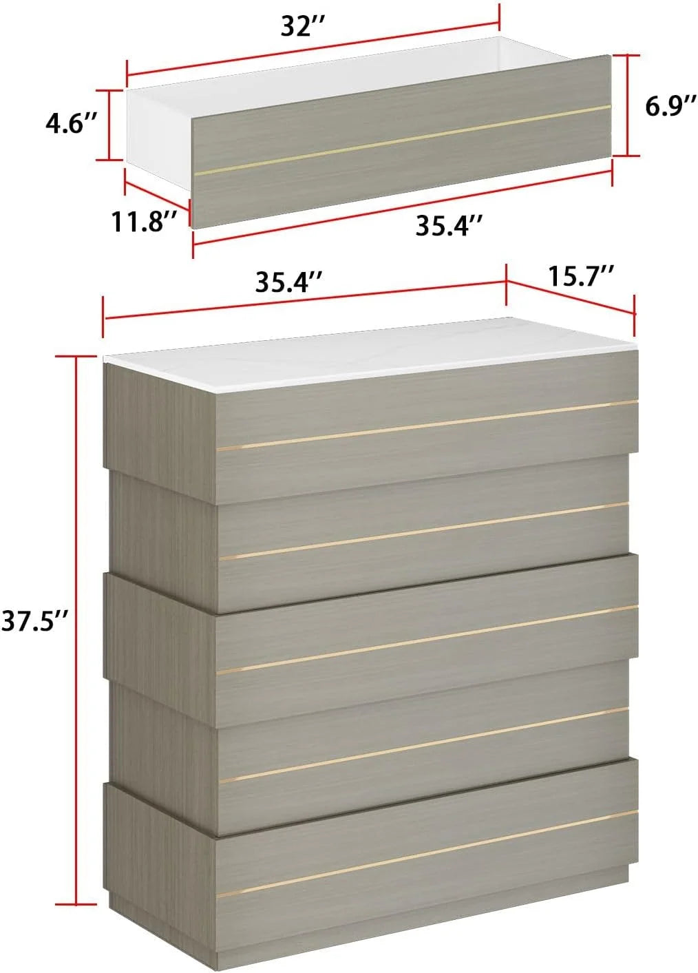 5 Drawer Dresser with Gold Accents G3810