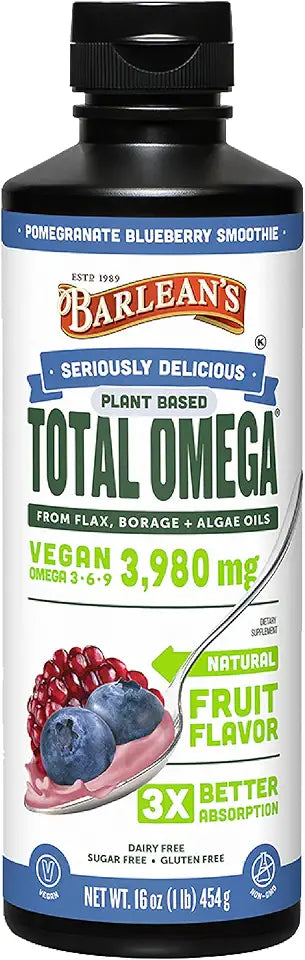 Liquid Flaxseed Borage and Algae Oils Omega 3 Supplement Pomegranate Blueberry Flavor 16 oz I8679