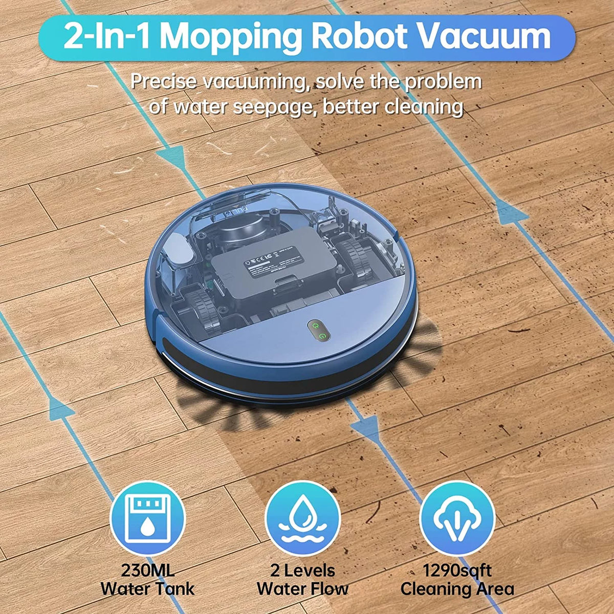 Robot Vacuum and Mop Combo 230ML Water Tank Blue E288771