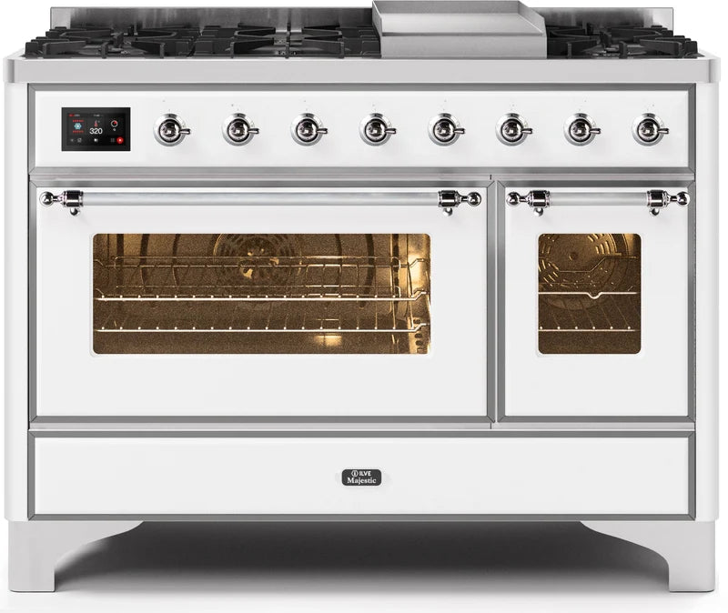 48 Dual Fuel Propane Gas Range in White with Chrome Trim F360