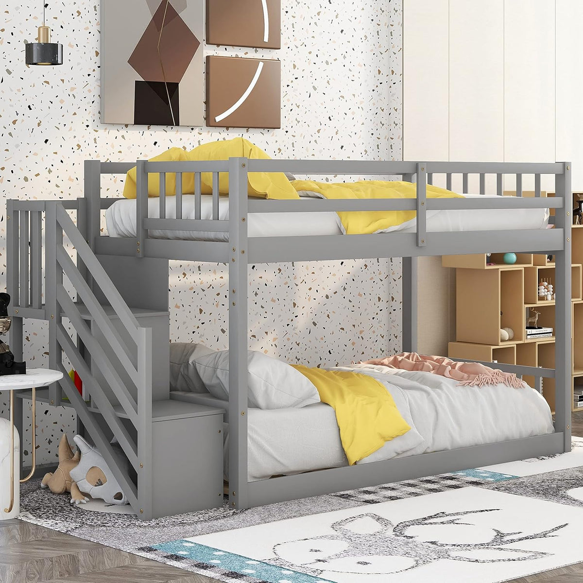 Twin Low Profile Bunk Beds with Slide and Staircase X37761