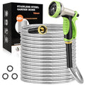 50FT Stainless Steel Heavy Duty Garden Hose with 10 Function Nozzle D49841