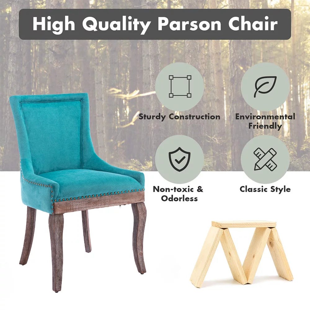 Blue Upholstered Dining Chairs Set of 2 with Wood Legs L880254