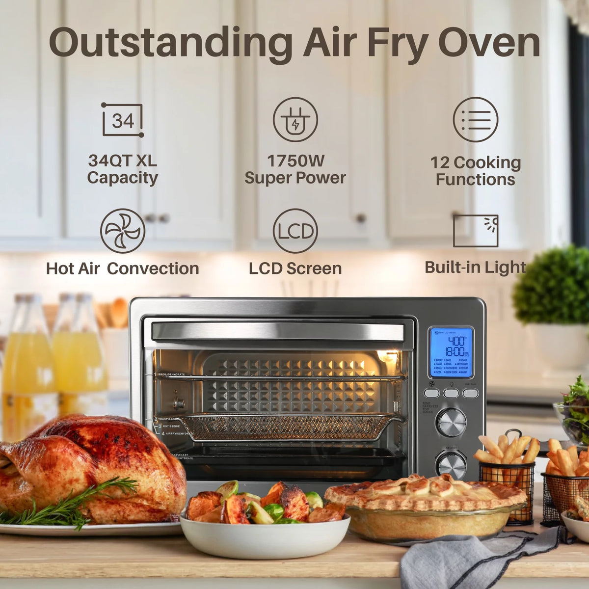 12-in-1 Countertop Oven with Speedy Convection, 34 QT Capacity, 1750W, Stainless Steel - Gray D59614