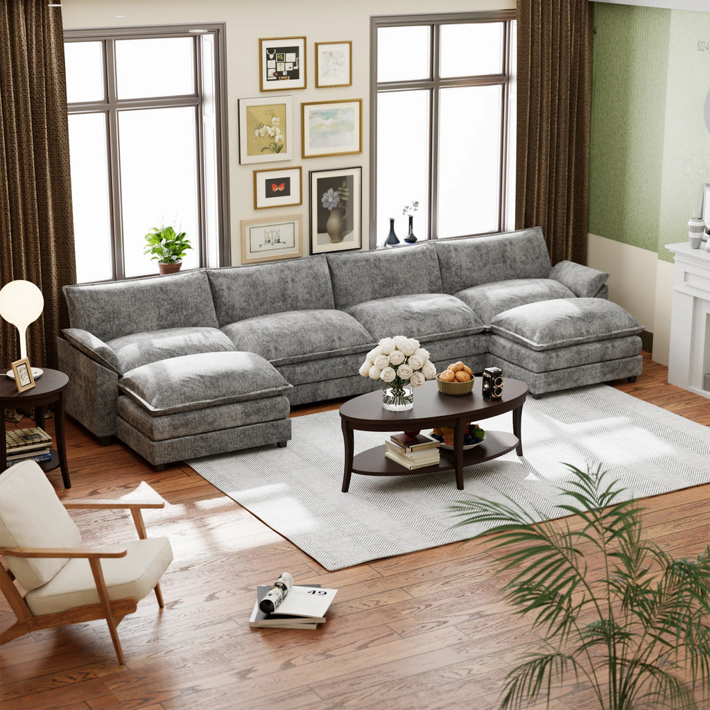 U-Shape 4 Seat Sectional Sofa with Chaise Lounge Gray H502