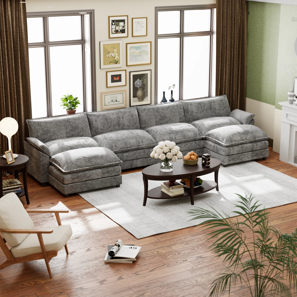U-Shape 4 Seat Sectional Sofa with Chaise Lounge Gray H502
