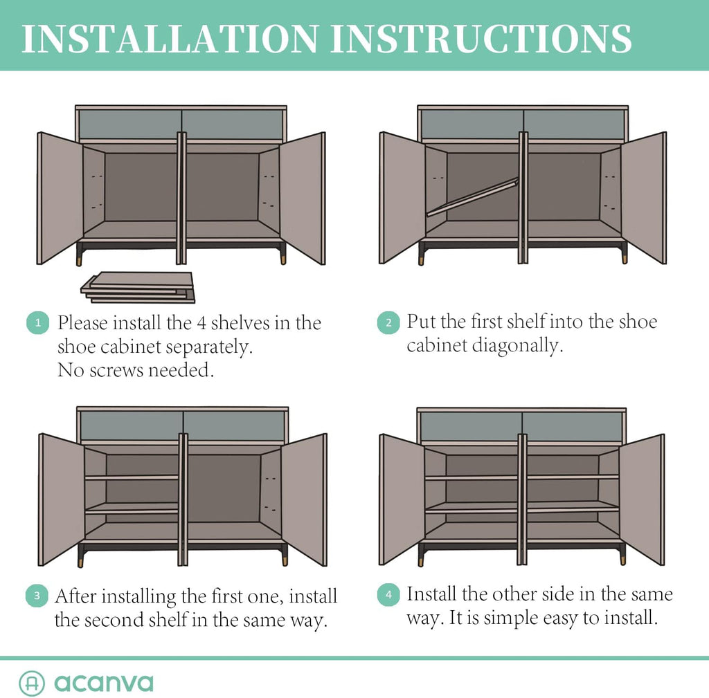 Shoe Storage Cabinet with 4 Doors and Adjustable Shelves K7631