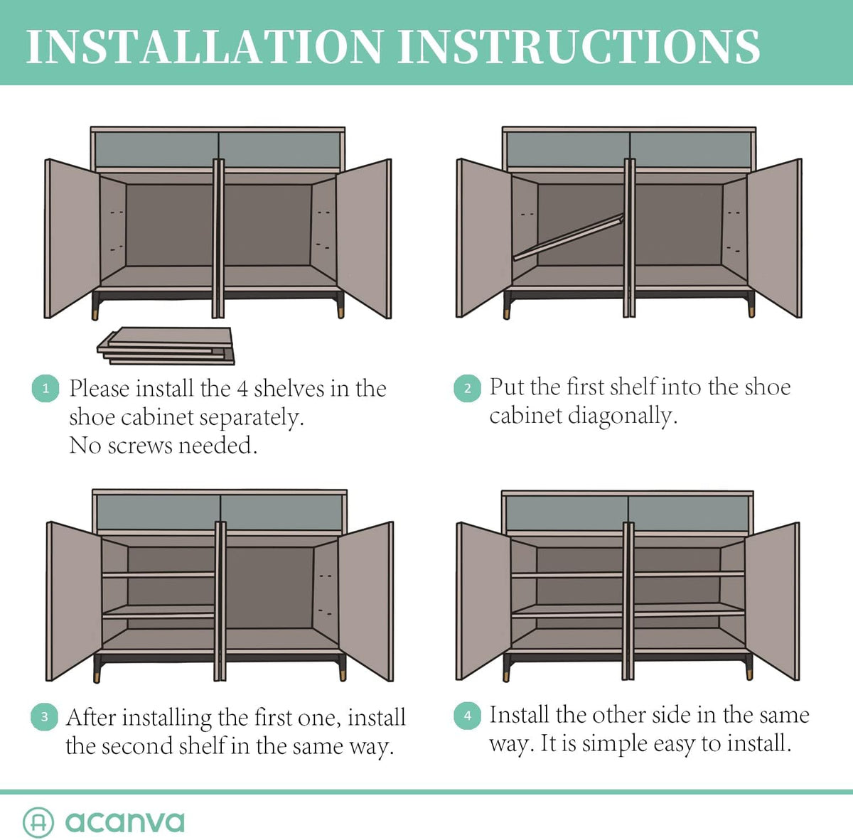 Shoe Storage Cabinet with 4 Doors and Adjustable Shelves K7631