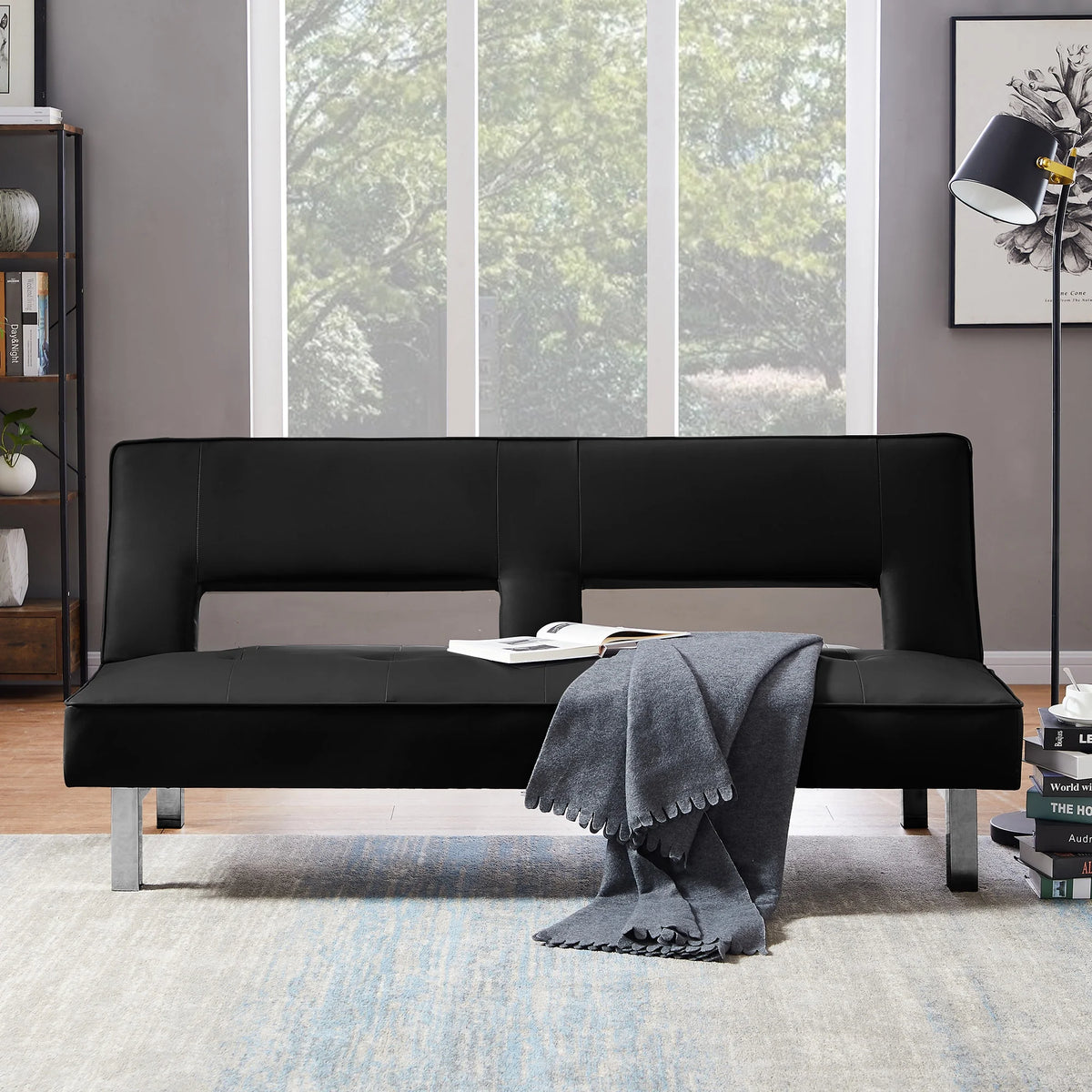 Black Pu Futon Sofa Bed S522