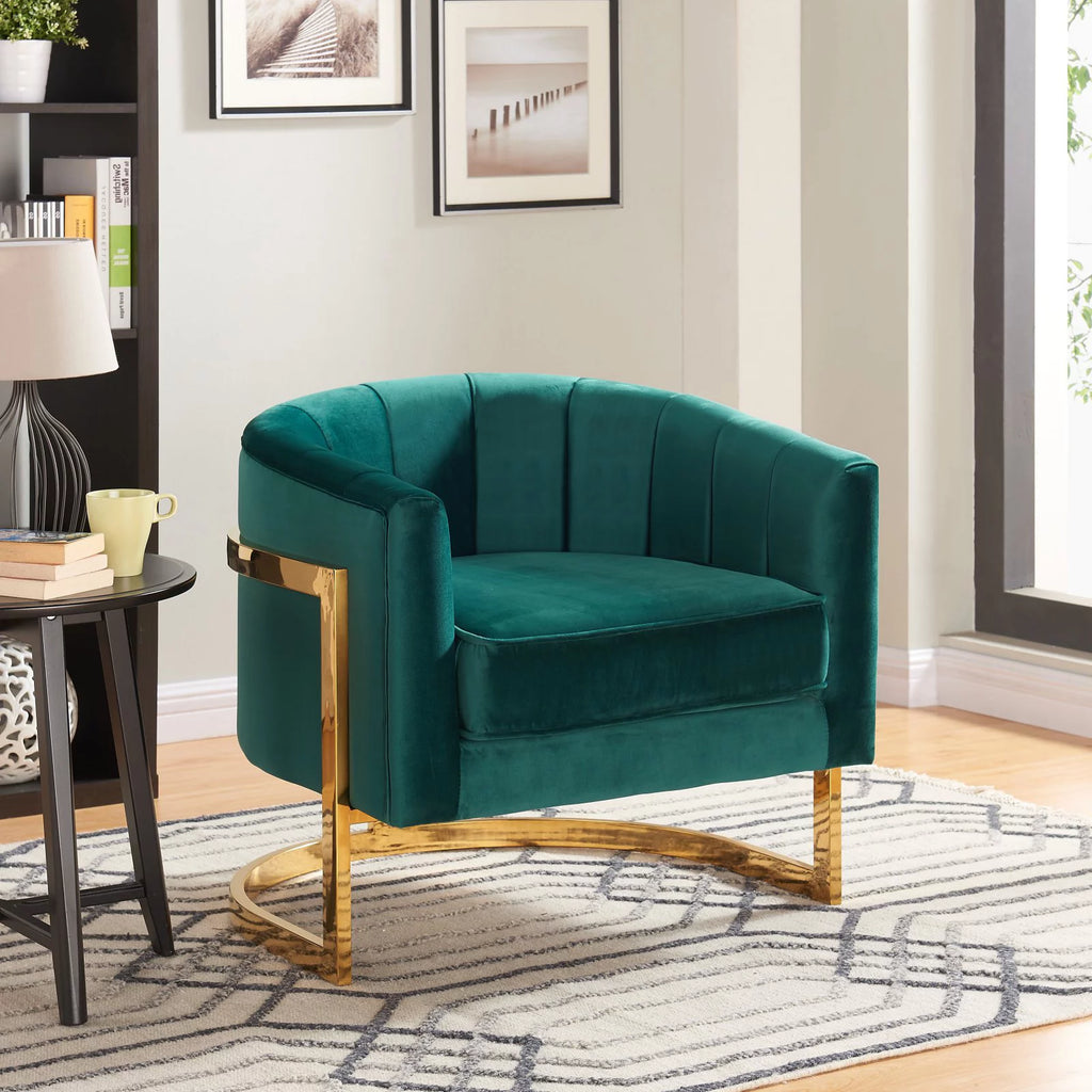 Green Velvet Accent Chair with Stainless Steel Base Z90284