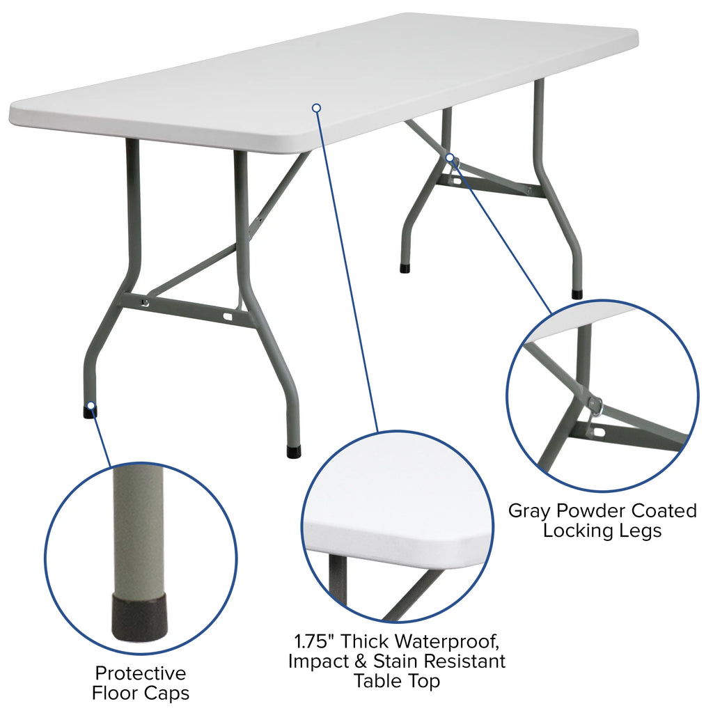 6-Foot Granite White Plastic Folding Table U22636