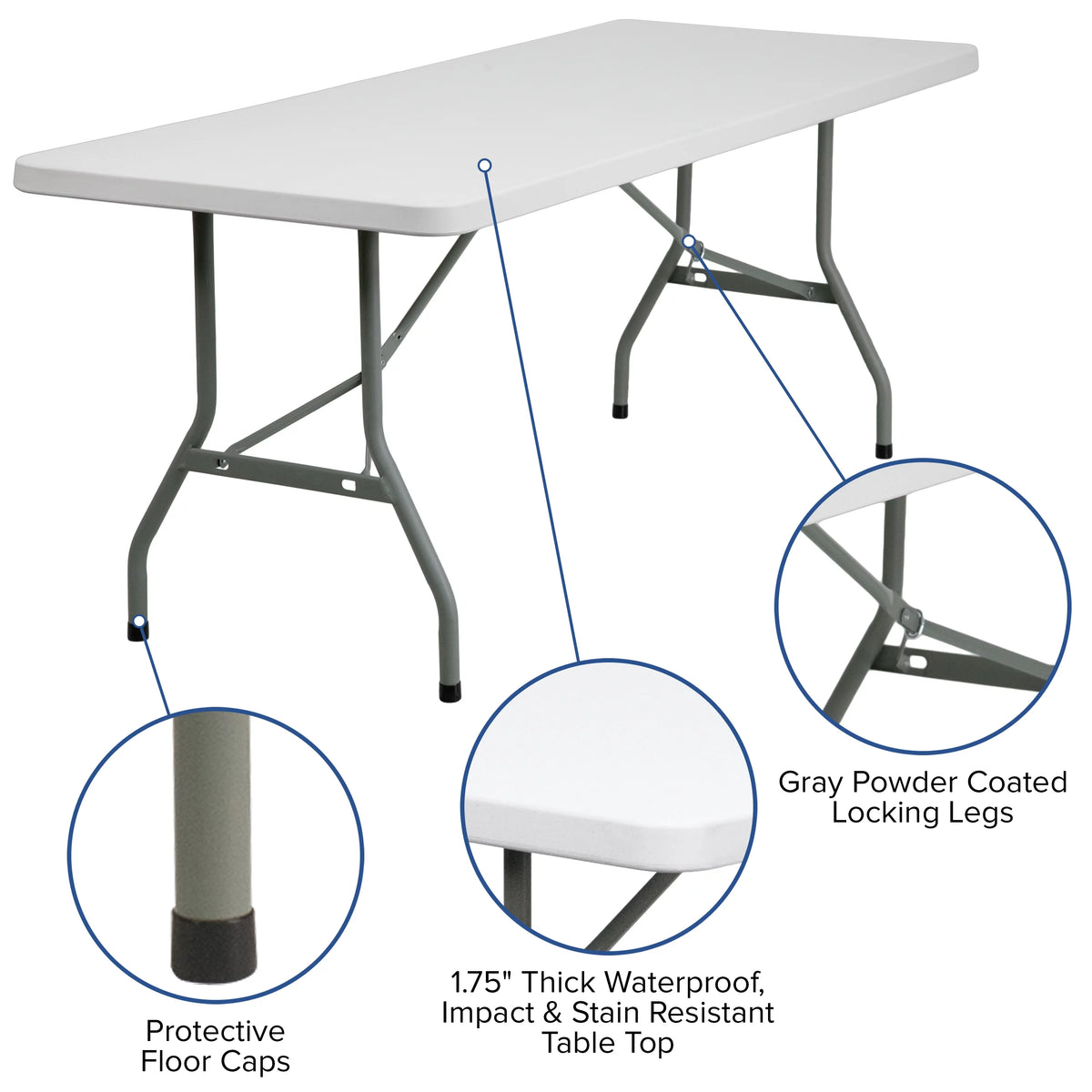 6-Foot Granite White Plastic Folding Table U22636
