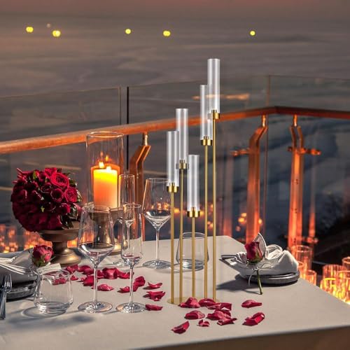 Matte Black 5 Arm Candelabra with Acrylic Shades I6376