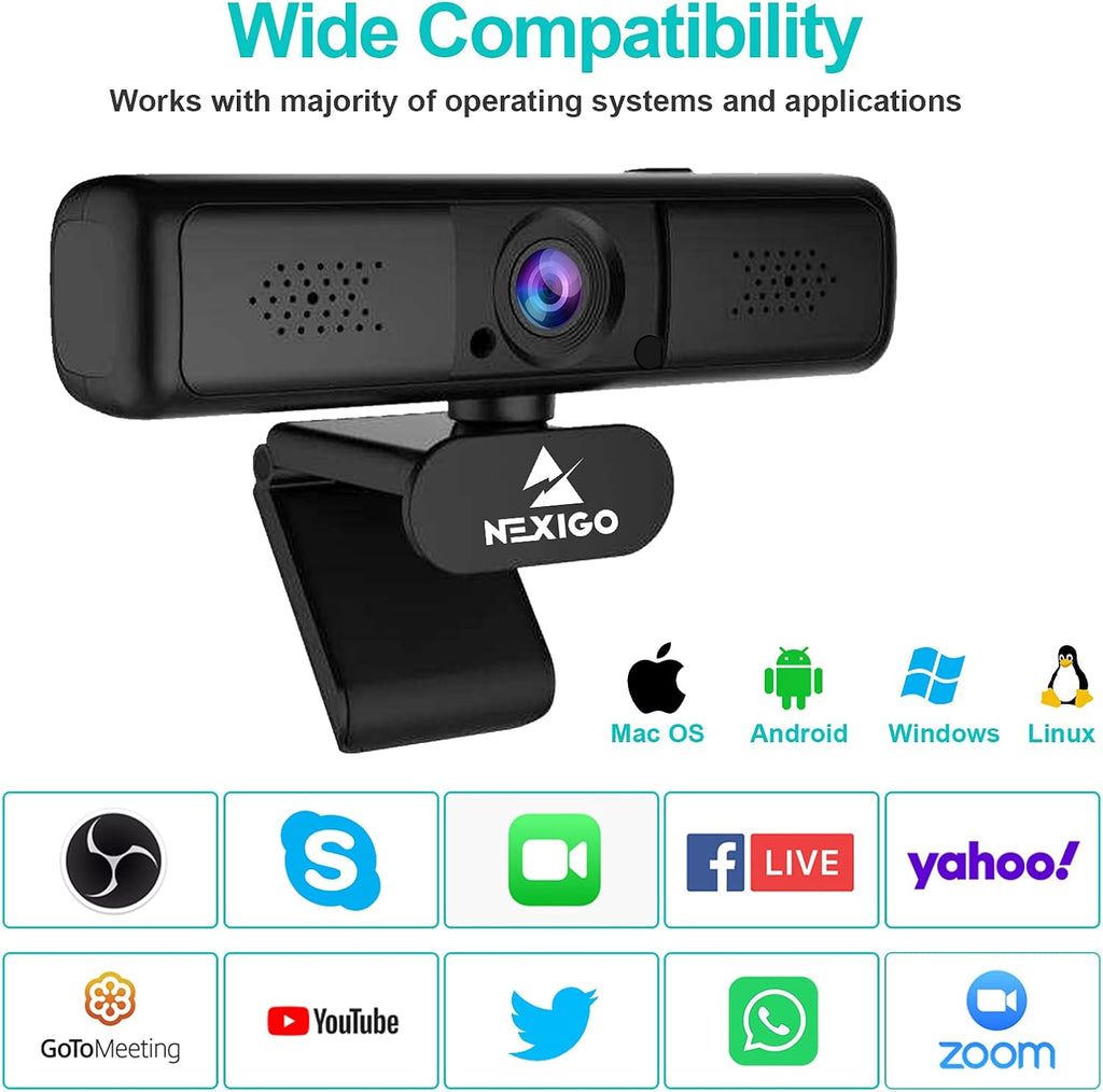 2K 4MP Zoomable Webcam with Privacy Cover & Dual Microphone, 3X Digital Zoom, 95-Degree Viewing, Quad HD USB Camera, Pack of 2 B74797