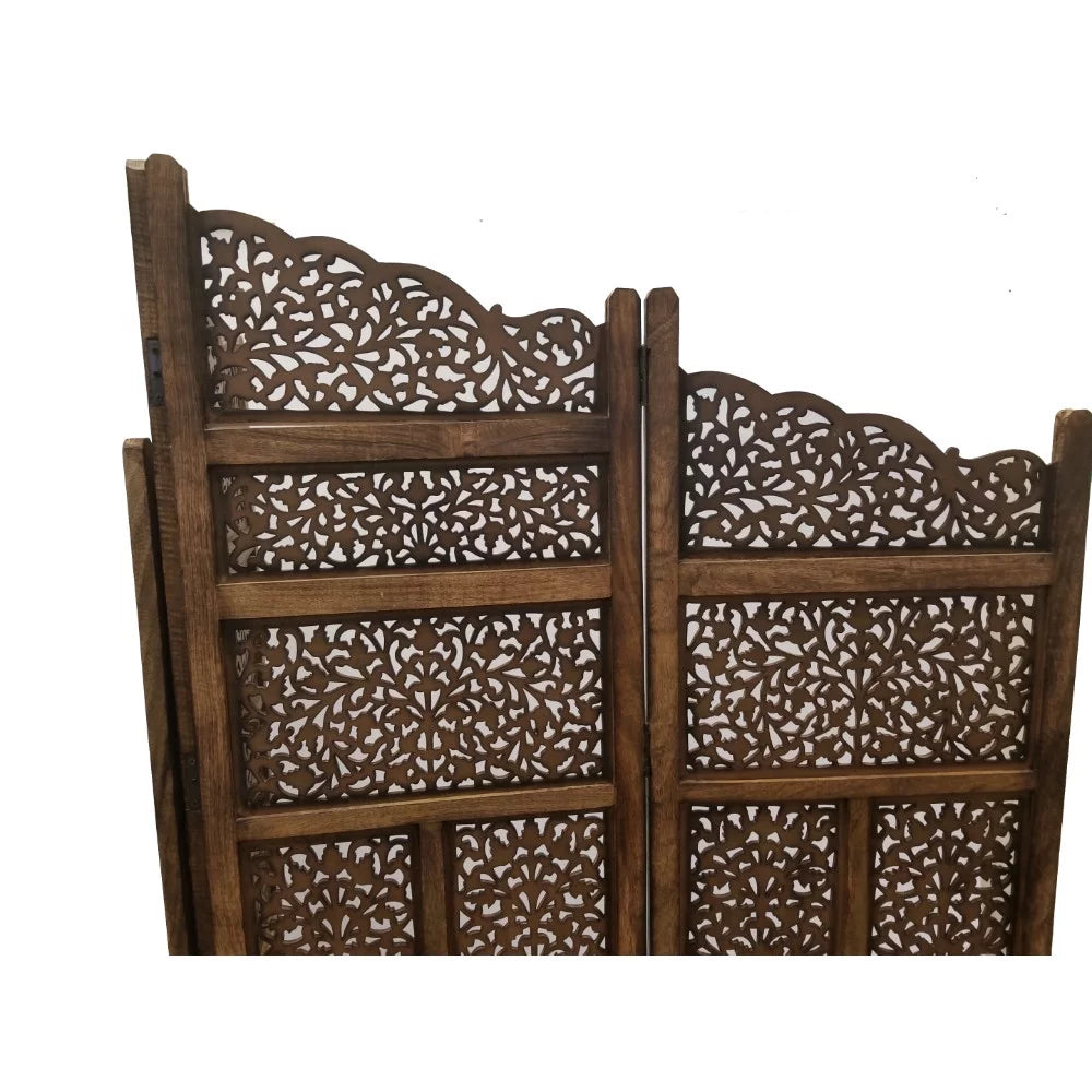 Wood Room Divider 4 Panel Carved Screen A1818