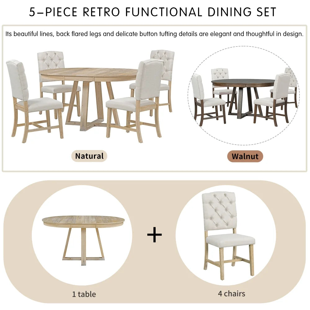 5-Piece Round Dining Set with 4 Upholstered Chairs T79813