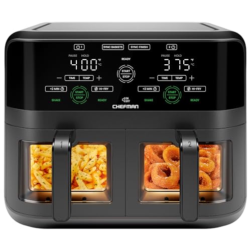 6 Quart Dual Basket Air Fryer Oven with Easy View Windows, Nonstick Frying Baskets - Black D2564