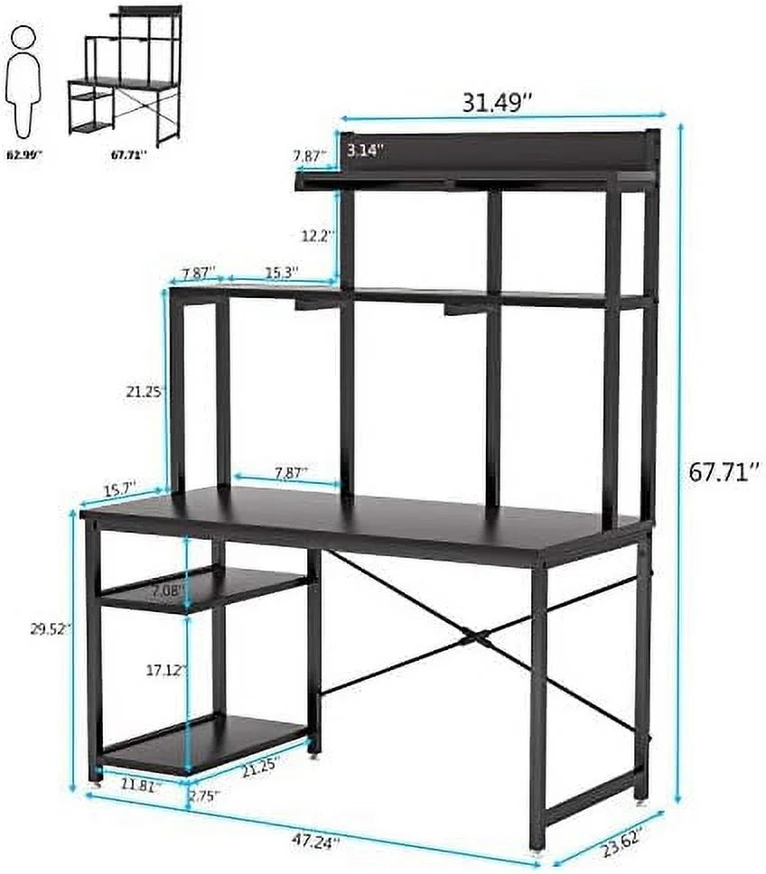 Black 47 Inch Computer Desk with Shelves and Hutch Z370335