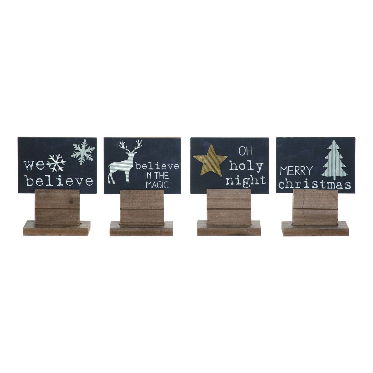 Set of 3 Brown Black Chalkboard Christmas Tabletop Decors 8 inch W1397
