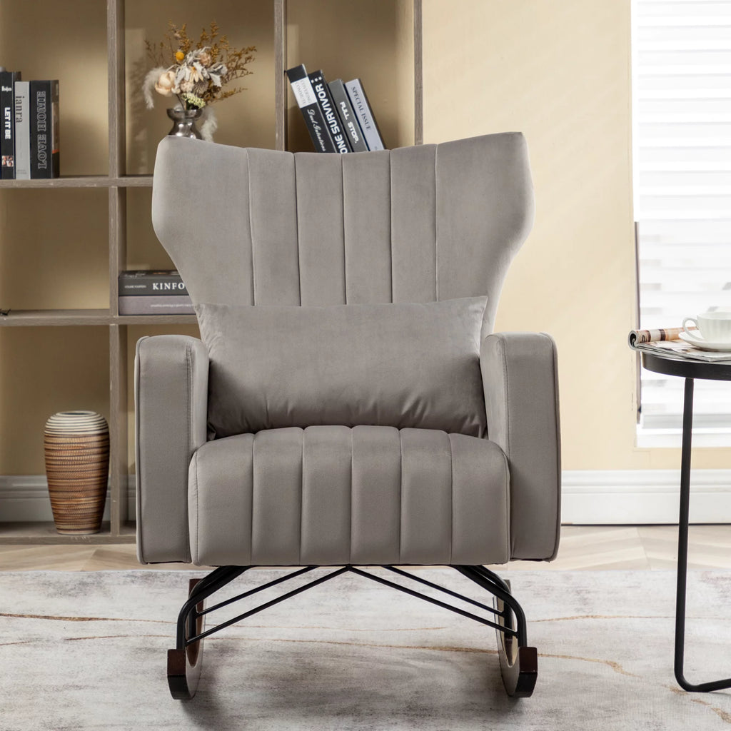Velvet Upholstered Rocking Chair with Metal Legs G795628