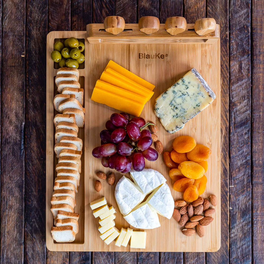 Bamboo Cheese Board and Knife Set 14x11 inch with 4 Cheese Knives P129633