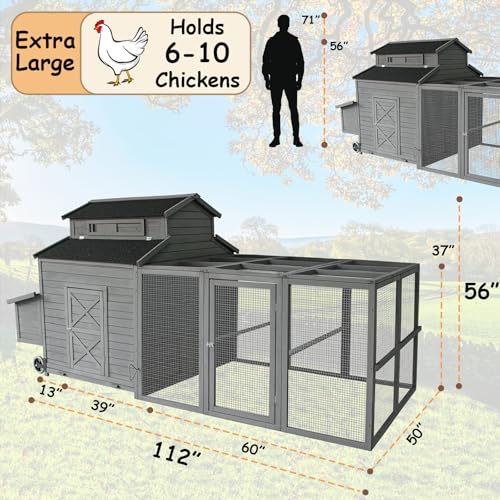 112" Large Wooden Chicken Coop with Chicken Run & Nesting Box T2008