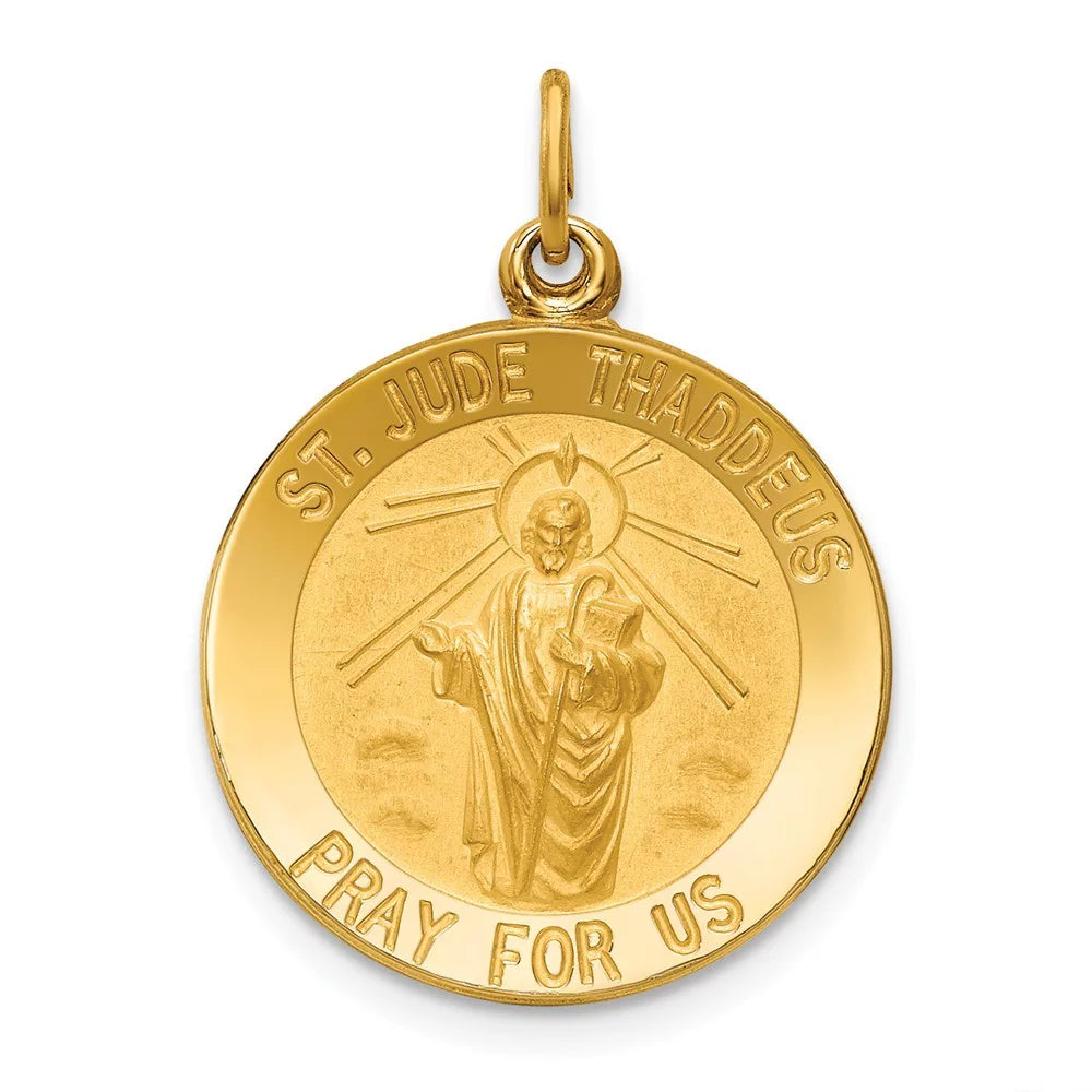 14k Gold Solid Polished Satin Small Round Medal Pendant Necklace 25x18mm M938